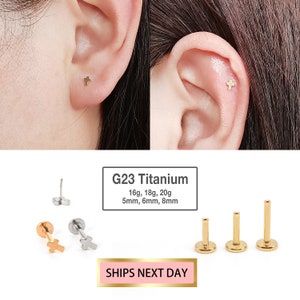 20G/18G/16G Tiny Cross Labret Flat Back Stud Titanium - tragus stud - conch earring - tragus - helix - cartilage piercing - Nose Stud