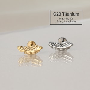 20G/18G/16G Feather Push Pin Labret - Threadless - tragus stud - conch earring - tragus - helix - cartilage piercing - Flat Back Stud