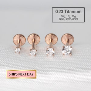 20G/18G/16G petit clou labret sans filetage, labret en or rose 1,5 mm ~ 3 mm Cz, clou Tragus, piercing de conque, piercing hélice, clou de nez
