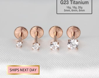 20G/18G/16G Tiny Threadless Push Pin Labret Stud, Rose Gold Labret 1.5mm~3mm Cz Stud, Tragus stud, conch piercing, helix piercing, Nose Stud