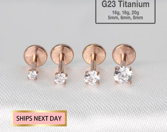 20G/18G/16G Tiny Threadless Push Pin Labret Stud, Rose Gold Labret 1.5mm~3mm Cz Stud, Tragus stud, conch piercing, helix piercing, Nose Stud