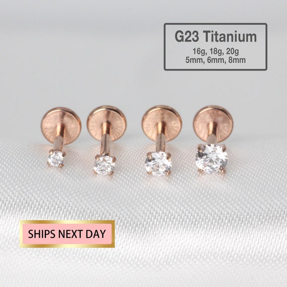 20G/18G/16G Tiny Threadless Push Pin Labret Stud, Rose Gold Labret 1.5mm~3mm Cz Stud, Tragus stud, conch piercing, helix piercing, Nose Stud