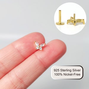 16G Gold Diamond Butterfly Labret Cartilage Studs • tragus stud • conch earring • tragus • helix • cartilage piercing • Flatback Labret