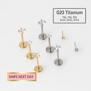 20g/18g/16g Implant Grade Titanium CZ Threadless Push Pin Labret/Tragus/Cartilage/Conch/Helix Flat Back Earring/Nose Stud 1.5, 2, 2.5,3,4mm