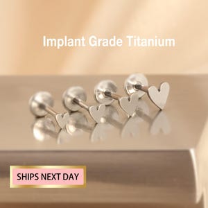 Tiny Titanium Heart Threadless Push Pin Labret, Cartilage Earring, Tragus, Flat Back Earring, Tiny Gold Nose Stud 16G 18G 20G Small Stud