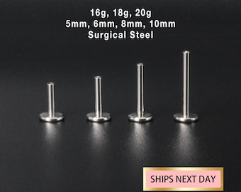 16G/18G/20G 5,6,8,10mm THREADLESS Push Pin Labret Bar