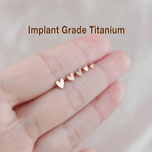Rose gold Heart Threadless Push Pin Labret, Titanium Cartilage earring, Tragus, Flat Back Earring, Gold Nose Stud 16G 18G 20G Small Stud
