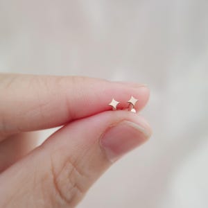 Titanium Tiny Star Threadless Push Pin Labret, 16G 18G 20G Cartilage earring, Tragus, Flat Back Earring, Tiny Gold Star Nose Stud image 9