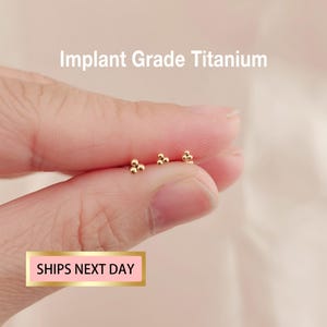 Tiny Trinity Ball Threadless Push Pin Labret, Titanium ball Stud, Cartilage earring, Flat Back Earring, Forward helix, Tiny Gold Nose Stud