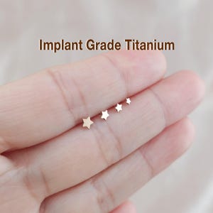 Rose gold Tiny Star Titanium Threadless Push Pin Labret 2/2.5/3/3.5mm Cartilage earring, Tragus, Flat Back Earring, Forward helix, Nose Stud