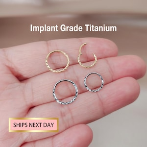 Tiny Nose Hoop Titanium Implant Grade Diamond Cut Nose Ring, Hinged Segment Nose Ring Septum Clicker Ring Daith Hoop 20G/18G/16G