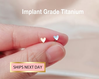 Titanium Tiny Heart Nose stud Threadless Flat Back Heart stud, nose piercing, nostril stud, nostril ring, nose ring, tiny nose stud