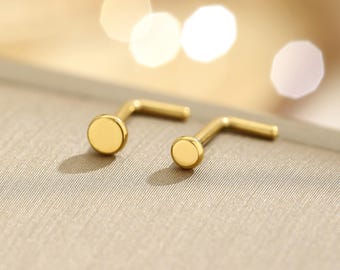 20G/18G Titanium Tiny Disc Nose Stud, L Shape & Corkscrew Nose Stud, Small Circle Nose Stud, Nose Piercing, Minimal Nose Jewelry