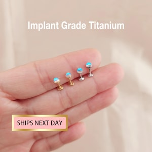 Titanium Moonstone Threadless Push Pin Labret, Tragus Stud Conch Earring Helix/Cartilage Piercing Flat Back Stud Nose Stud