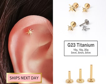 20G/18G/16G Tiny Star Stud Push Pin Labret Stud - tragus stud - conch earring - helix/cartilage piercing - Disc Flat Back Stud
