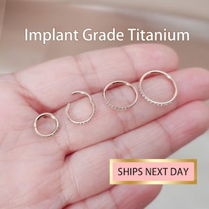20G/18G/16G Rose gold Titanium CZ Paved earring hoop, Hinged Clicker Hoop Earring, Cz Hinged Clicker, Nose Hoop, Septum Clicker Nose ring