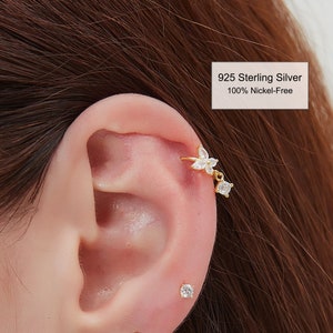Pendientes de aro de mariposa, pendientes de aro de cartílago, aros de encanto colgante Cz, pendientes Cz, pendientes minimalistas, pendientes de aro diminuto