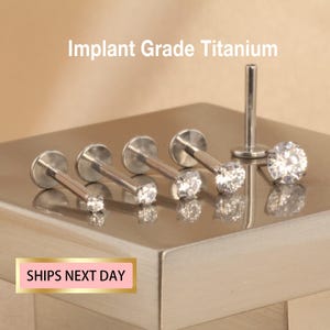 16G/18G/20G Titanium CZ Threadless Push Pin Labret, Flat Back Earrings, Tragus stud, Cartilage stud, Nose Stud, Small stud 1.5, 2,2.5,3,4mm