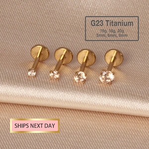 Tiny Titanium Golden Honey Stone Threadless Push Pin Labret Stud, 20G/18G/16G, Flat Back Earring, Nose Stud, Tragus Stud, Helix Stud