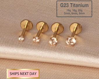 Tiny Titanium Golden Honey Stone Threadless Push Pin Labret Stud, 20G/18G/16G, Flat Back Earring, Nose Stud, Tragus Stud, Helix Stud