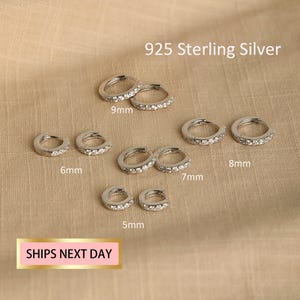 Silver Huggie Hoop Earrings, Dainty Hoop Earrings, Cartilage hoop, Silver paved ring hoop, Tragus hoop, Small helix hoop, Stacking hoop set