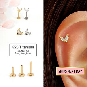 20G/18G/16G Tiny Marquise Flower Threadless Push Pin Labret Stud - tragus stud - conch earring - helix/cartilage piercing - Flat Back Stud