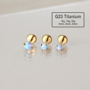 20G/18G/16G Blue Opal Stud Push Pin Labret - clou tragus - boucle d'oreille conque - piercing hélice/cartilage - clou à dos plat disque