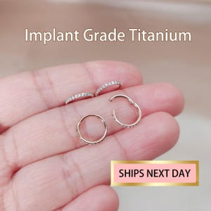 Rose gold CZ Paved Titanium Hinged Clicker Hoop Earring, Cz Seamless Hinged Clicker, Nose Hoop, Septum Clicker, Nose Ring 16G/18G/20G