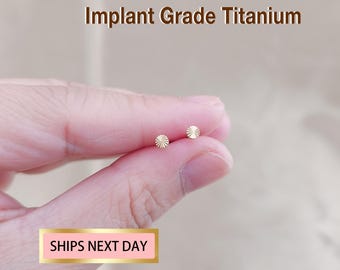 16G 18G 20G Titan Quirl Disc Threadless Push Pin Labret Bolzen, Knorpelohrring, Tragus, flache Rückseite Ohrring, kleine Goldstern Nasenstecker
