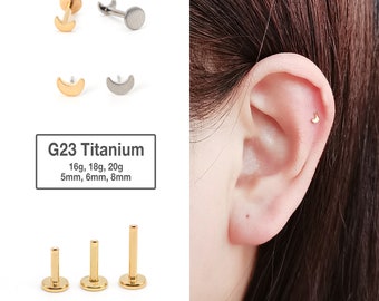 20G/18G/16G Tiny Moon Labret Flat Back Stud Titanium - tragus stud - conch earring - tragus - helix - cartilage piercing - Nose Stud
