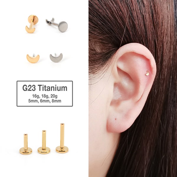 20G/18G/16G Tiny Moon Labret Flat Back Stud Titanium - tragus stud - conch earring - tragus - helix - cartilage piercing - Nose Stud