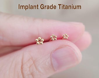16G/18G/20G Tiny Circle Ball Threadless Push Pin Labret, Titanium ball Stud, Cartilage Flat Back Earring, Forward helix, Tiny Gold Nose Stud