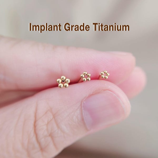 16G/18G/20G Tiny Circle Ball Threadless Push Pin Labret, Titanium ball Stud, Cartilage Flat Back Earring, Forward helix, Tiny Gold Nose Stud