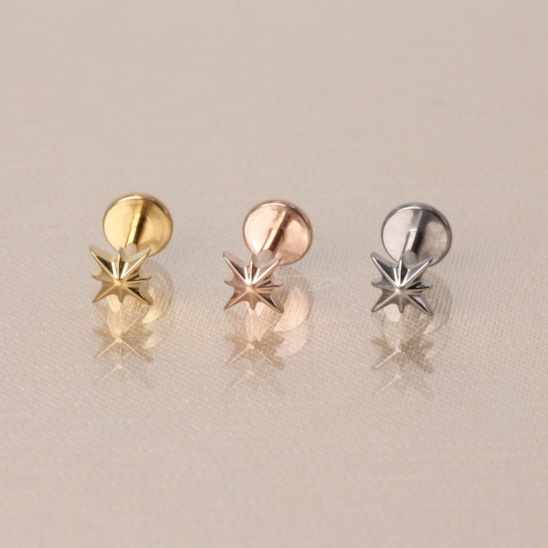 Tiny Starburst Threadless Push Pin Labret Stud 2.5/3.5/5mm Cartilage earring, Tragus, Flat Back Earring, Forward helix, Nose Stud image 2