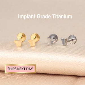Tiny Titanium Butterfly Threadless Flat Back Earrings Stud, Mini Butterfly Nose Stud, Cartilage Earring/Tragus Stud/Daith Earring20G/18G/16G