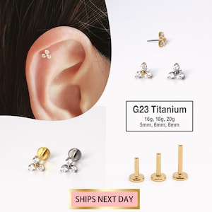 20G/18G/16G Kleine Drei Blütenblatt Piercing Titan Schmuck - Tragus Ohrstecker - Muschel Ohrring - Helix - Knorpel Piercing - Nasenstecker