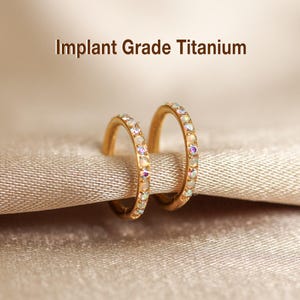 16G/18G/20G Titanium Rainbow CZ + Fire Opal Nose Hoop, Opal Nostril ring, Diamond Hoops, Nose Ring, CZ Paved Hoops, Opal Hinged Clicker Hoop