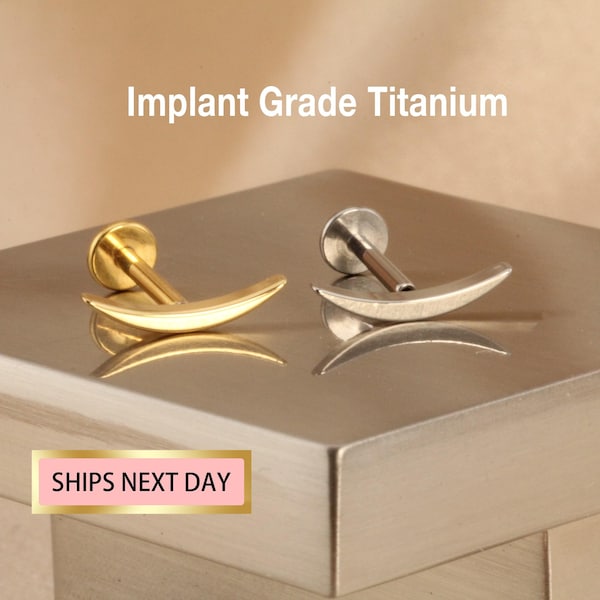 20G/18G/16G Titanium Climber Bar Labret, Push Pin Stud, Curved Threadless Flat Back earring, tragus stud, conch earring, cartilage piercing