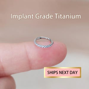 20G/18G/16G Solid Titanium CZ Paved earring hoop, Hinged Clicker Hoop Earring, Cz Hinged Clicker, Nose Hoop, Septum Clicker Nose ring