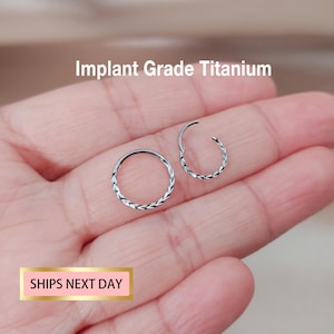 Solid Titanium Diamond Cut Nose Ring, Tiny Nose Hoop, Implant Grade Nose Ring, Hinged Segment Nose Ring Septum Clicker Ring 20G/18G/16G
