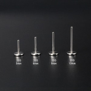 Puede incluir: Cuatro tachuelas de joyer&iacute;a corporal plateadas de diferentes longitudes, etiquetadas 20G 5mm, 20G 6mm, 20G 8mm y 20G 10mm.
