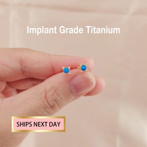 20G/18G/16G Tiny Blue Fire Opal Star Threadless Push Pin earring Stud, Titanium Flat Back Earring, Tragus Stud, Opal Piercing, Helix Stud