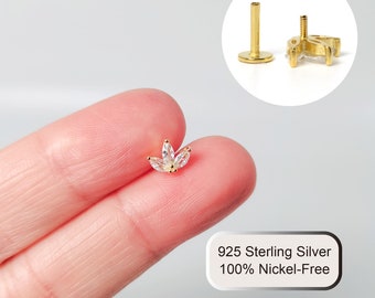 16G Tiny Marquise Flower Internally Threaded Flatback Labret • Flat Back Earring • Tragus Stud • Helix Stud • Cartilage Earring •