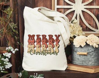 Christmas Tote, Merry Christmas Bag, Christmas Gift, Retro Christmas Bag, Retro Christmas Tote Bag