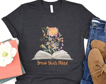 Books and Flowers T-shirt, Nature Lover Shirt, Book Club Tee