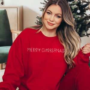 Merry Christmas Fleece Sweater, Cozy Christmas Sweater, Christmas gift for her, Christmas Sweater, Minimal Sweater, Winter Sweater