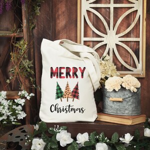 Merry Christmas Canvas Tote Bag, Farmer's Market Tote, Grocery Tote, Canvas Tote, Christmas Gift, Gift for Her, Secret Santa Gift