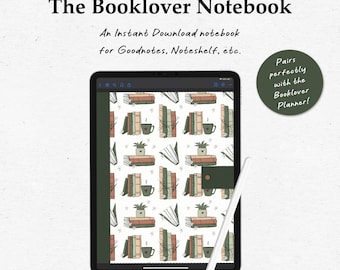 The Booklover Notebook, digital journal, printable notebook