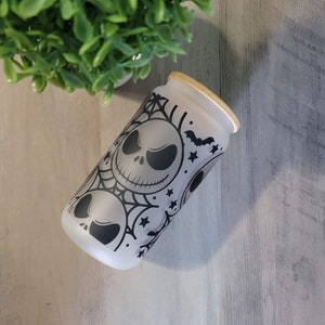 Jack Skellington Glass Cup with Bamboo Lids and Straw – Mrs Pretty Prints