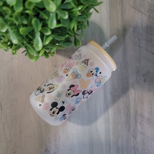 Park Snacks glass cup, Frosted 16oz glass iced coffee cup lid straw, Mouse Snacks, Theme park snacks, Park essentials, Snacks iced cup